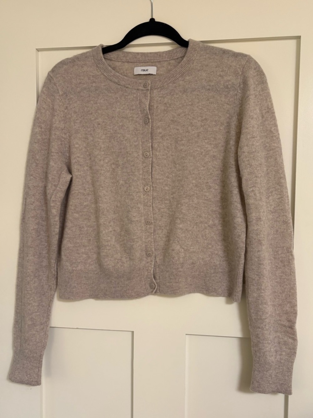 Cashmere Crewneck Button-Front Cardigan Sweater - light tan